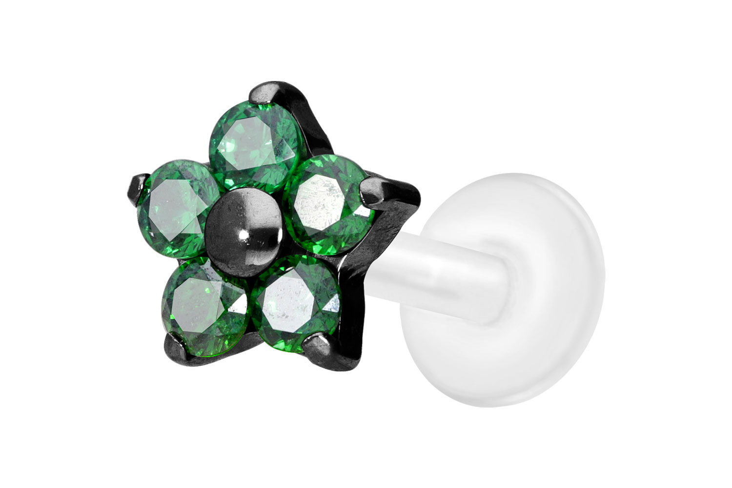 PTFE Labret Piercing mit Innengewinde + Titan-Aufsatz KRISTALLBLUME